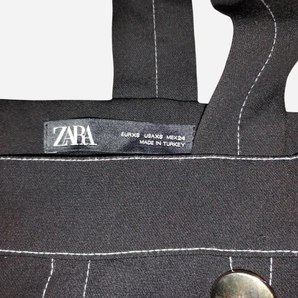 ZARA Black Contrast Stitch Pinafore Mini Skirt Gold Buttons XS - Picture 6 of 6